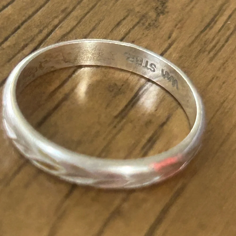 Elegant Sterling Silver Patterned Hoop Earrings and Band Ring Set